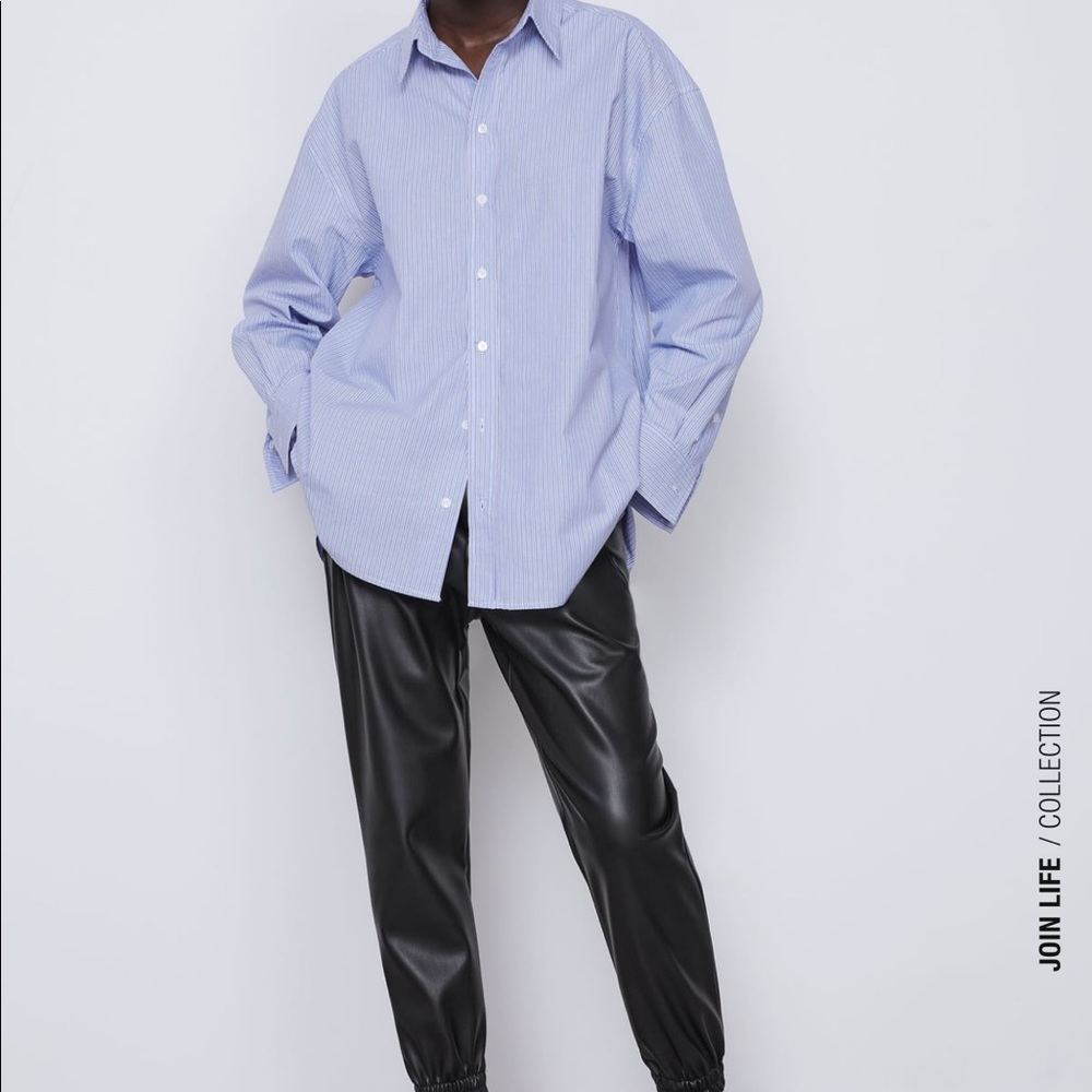Zara blue oversized boyfriend striped shirts